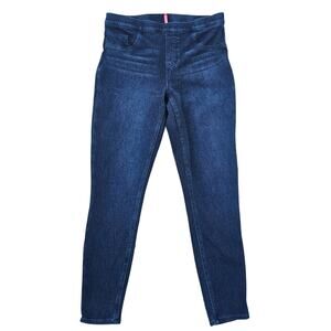 Spanx Jean-ish Leggings Dark Wash Stretch Knit Denim Look Size Large Ankle Crop